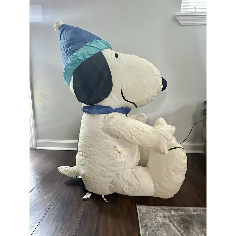 Rare Gemmy 3 Ft Snoopy Peanuts Airblown Inflatable W/ Blue Scarf & Hat Christmas - Picture 7 of 16